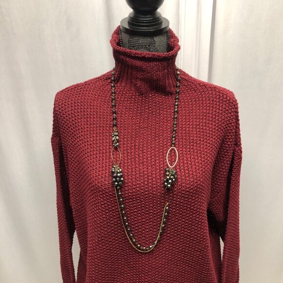 Maroon Mock Turtleneck Loose Knit Sweater Womens Size Small Long Sleeve Cozy NEW - Picture 2 of 9